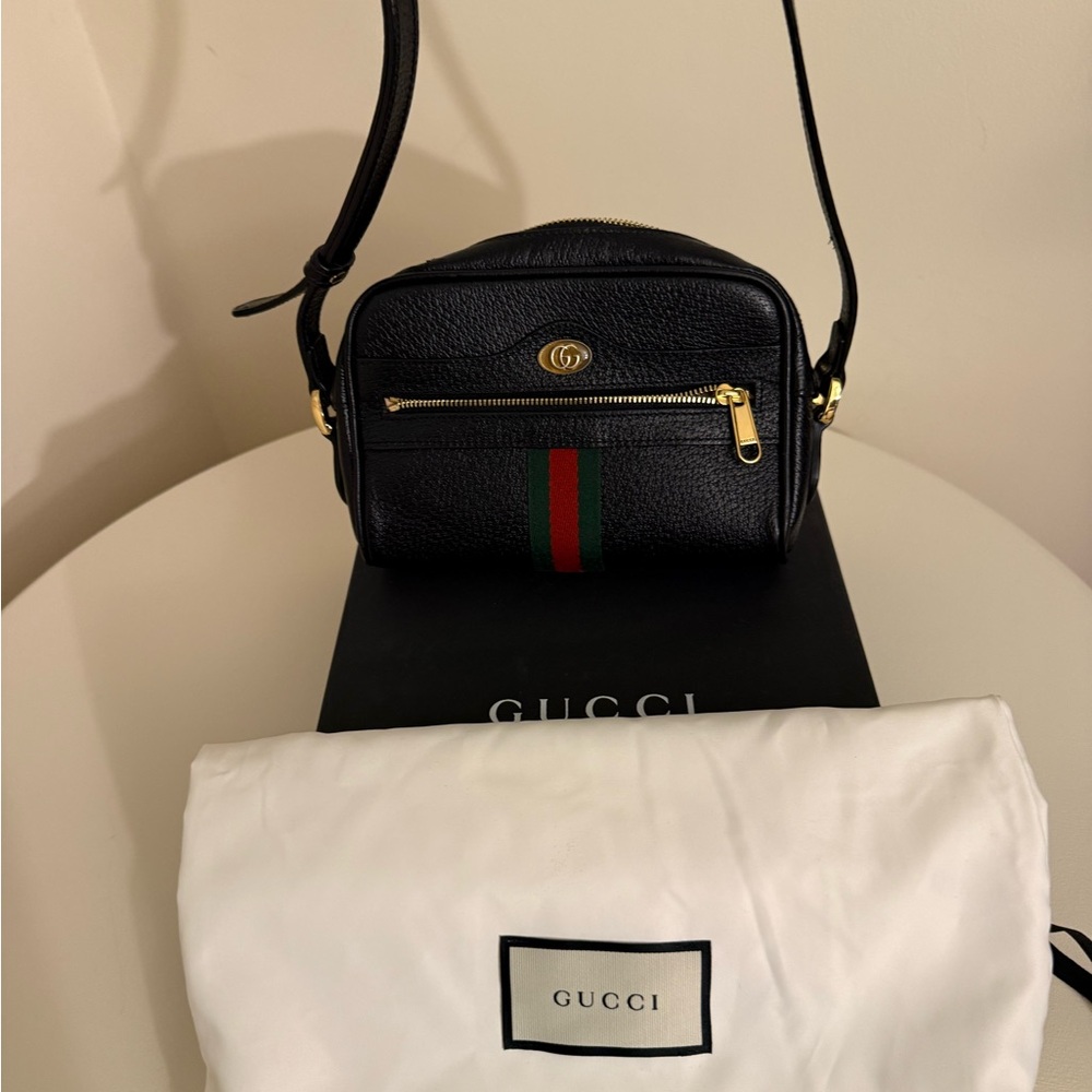 Authentic Gucci Ophidia mini crossbody black leather with Gold and Green-Red